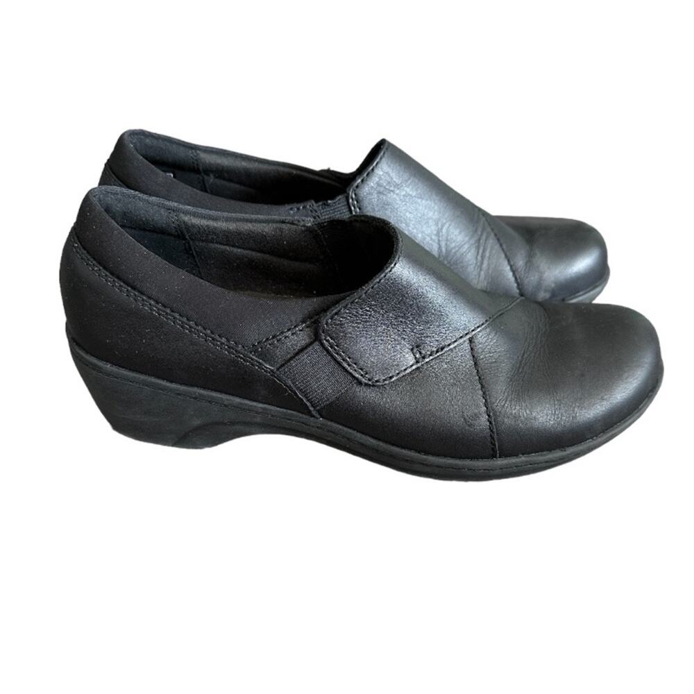 Clarks Women's Grasp High Black Leather Slip On Clogs Shoes Size 7